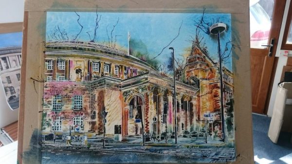 ©2017 - Cathy Read - Manchester Central Library - watecolour and acrylic ink