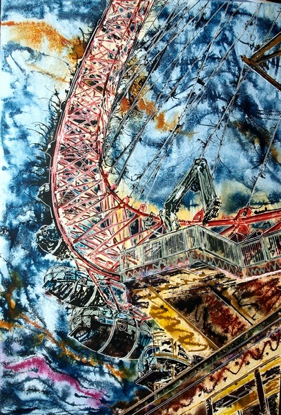 ©2017 - Cathy Read -Painting of the London Eye- 91x61 cm - Acrylic on paper on board