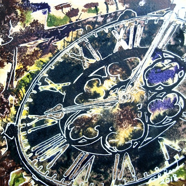 ©2018-Cathy-Read-1-Clock-Watercolour-and-Acrylic ink painting, Buckingham church