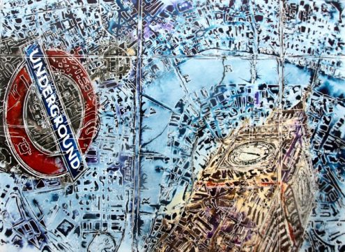London Maps- ©2016 Cathy Read-Watercolour-and-Acrylic - 56x76cm