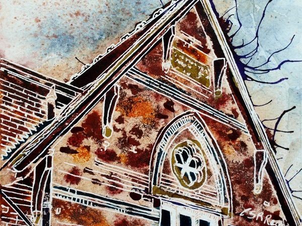 #Brickwork, #architecture. Gable end of Well Street Centre, formerly Well Street School n Buckingham. Painted in watercolour and acrylic ink on watercolour paper