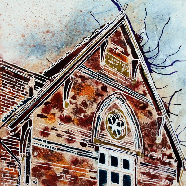 #Brickwork, #architecture. Gable end of Well Street Centre, formerly Well Street School n Buckingham. Painted in watercolour and acrylic ink on watercolour paper