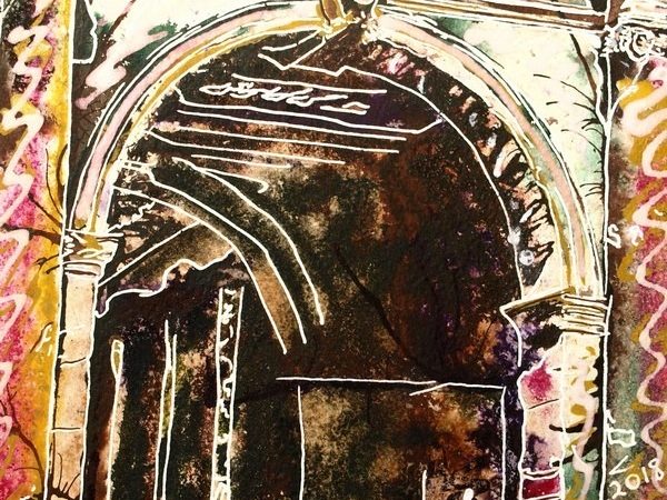Finished Painting of the Arch on the Palladian Bridge at Stowe Gardens in Buckinghamshire by Cathy Read. New Art - Watercolour and Acrylic