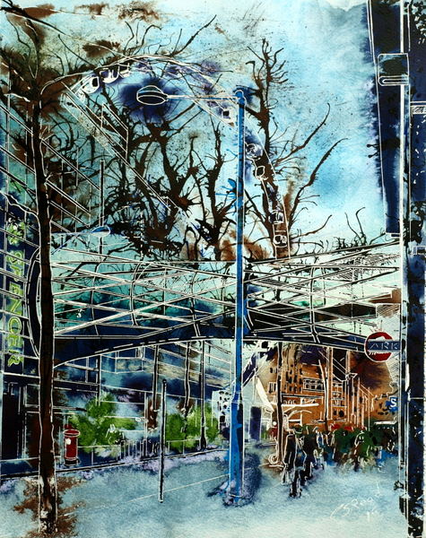 Corporation Street Bridge - ©2015 - Cathy Read - Watercolour and acrylic ink - 40x50cm