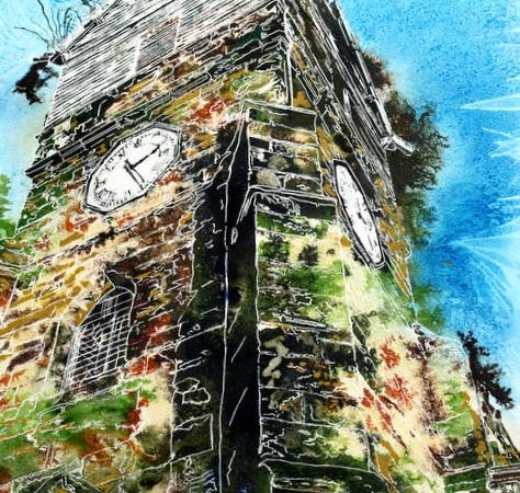 Wooden Tower of St Leonards - ©2015 Cathy Read - Watercolour and acrylic ink - 40x50cm