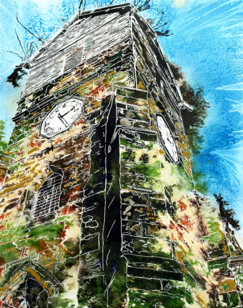 Wooden Tower of St Leonards - ©2015 Cathy Read - Watercolour and acrylic ink - 40x50cm