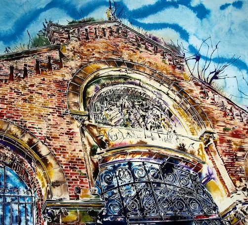 Manchester Fish Market - ©2017 Cathy Read - Watercolour and acrylic ink - 56 x 76cm