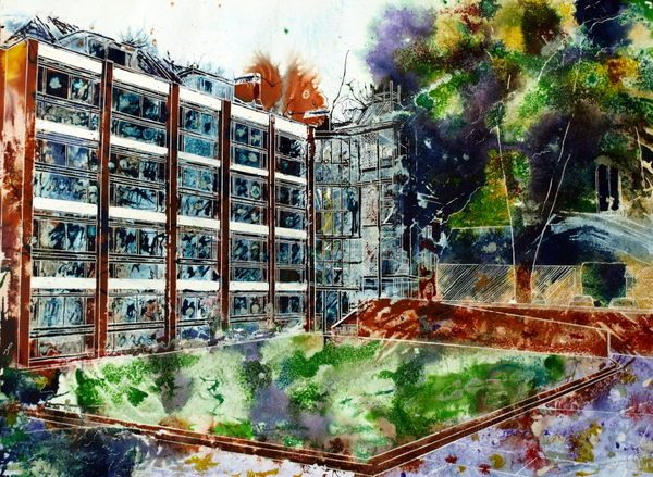 Painting of St Peter's College, Oxford - Chavasse Quad - ©2013 Cathy Read - Watercolour and Acrylic-55-x-75-cm