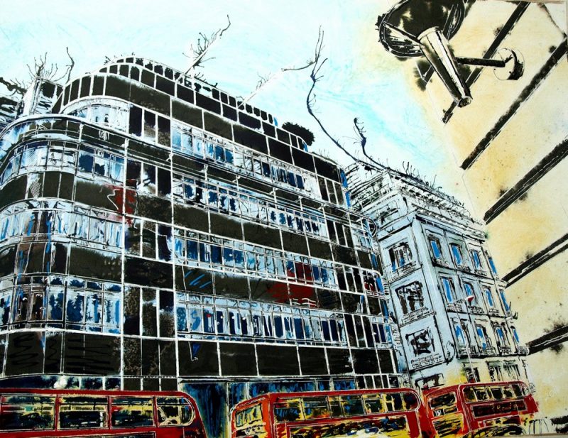 Fleet Street Painting of the Icon Daily Express building - ©2016 Cathy Read -Watercolour and acylic ink - 56 x 76.5cm