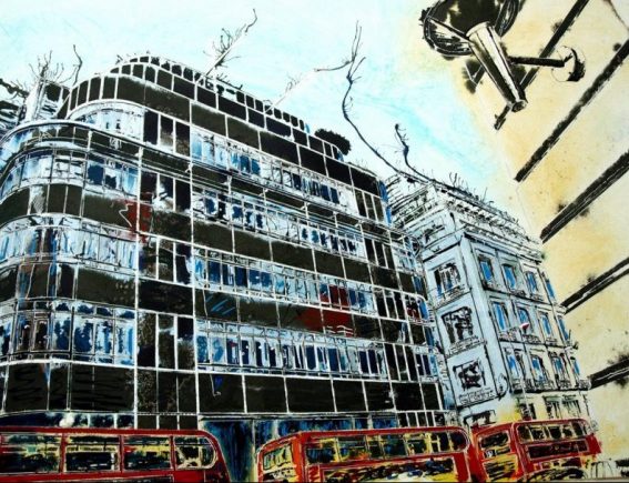 Fleet Street Express Building - ©2016 Cathy Read -Watercolour and acylic ink - 56 x 76.5cm