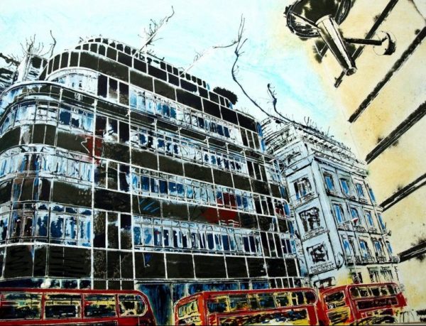 Fleet Street Painting of the Icon Daily Express building - ©2016 Cathy Read -Watercolour and acylic ink - 56 x 76.5cm
