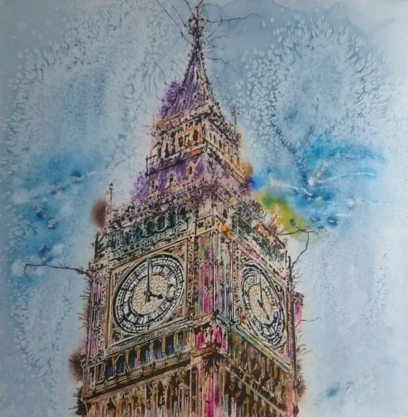 Big Ben - ©2018- Cathy Read - 61 x 61cm Watercolour and acrylic ink