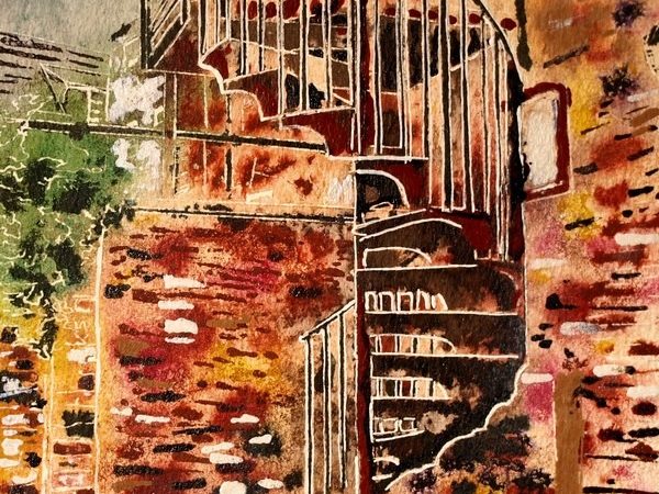 21-Spiral-Staircase- Cathy-Read- ©2018 - Watercolour-and-Acrylic-17.8x17.8cm