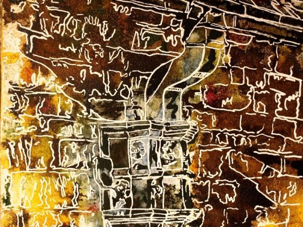 41 - Drainpipe painting- Cathy Read - ©2018 Watercolour and Acrylic - 17.8x17.8cm