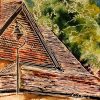 Painting of roof tiles on a house43 - Tiled Roof - Cathy Read - ©2018 - Watercolour and Acrylic - 17.8x17.8cm