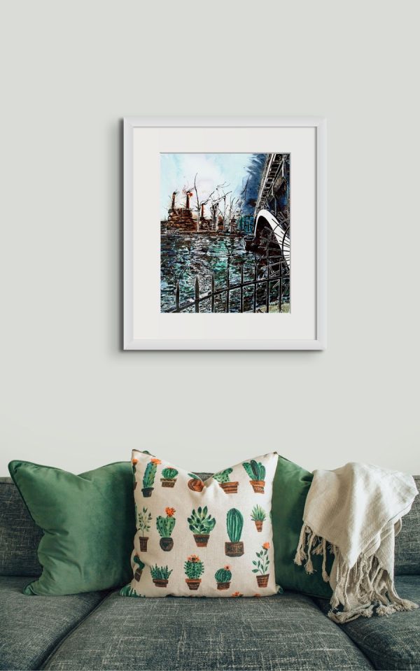 Room Setting featuring Battersea under Chelsea, an original painting by Artist Cathy Read