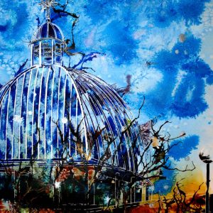 Painting on the Church in Central Milton Keynes - There is but One Church - ©2012 - Cathy Read - Watercolour and acrylic ink- 50x40cm
