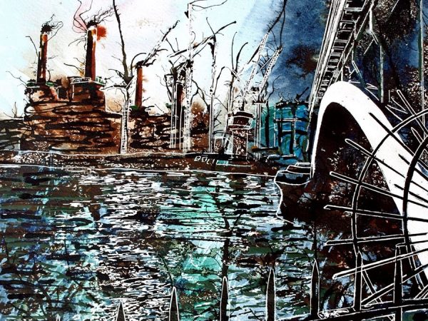 Painting of the River Thames by Battersea Bridge on the Chelsea embankment overlooking Battersea Power StationBattersea under Chelsea, an original painting by Artist Cathy Read