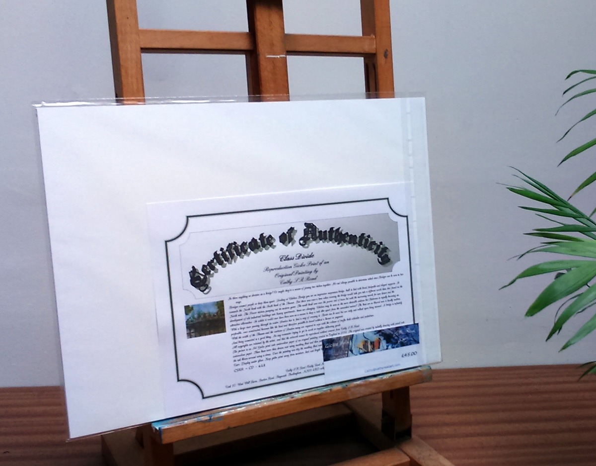 Back of packaged print of Chelsea Bridge