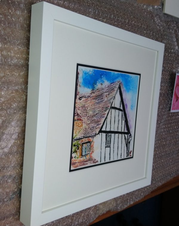 38 Timber Frame - ©2018 - Cathy Read - Watercolour and Acrylic - 17.8x17.8cm Framed picture front