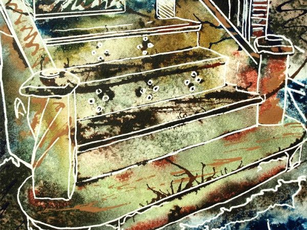 26 Doorstep - Cathy Read - ©2018 - Watercolour and Acrylic - 17.8x17.8cm