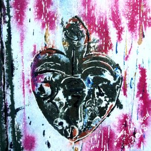 39 Heart Keyhole - ©2018 - Cathy Read - Watercolour and Acrylic - 17.8x17.8cm