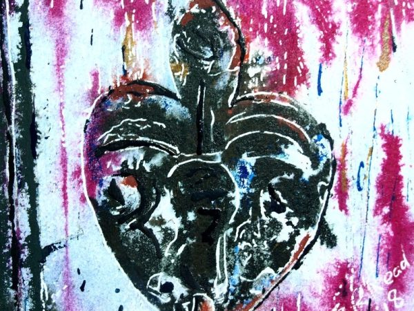 39 Heart Keyhole - ©2018 - Cathy Read - Watercolour and Acrylic - 17.8x17.8cm