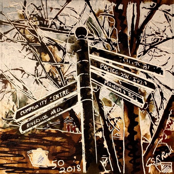 50-Signpost - ©2018 - Cathy Read -Watercolour and Acrylic ink SOLD