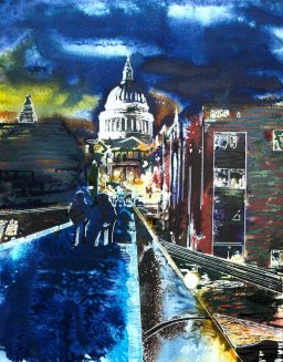 Across the glowing bridge - ©2019 - Cathy Read - Watercolour and Acrylic - 40 x 50cm