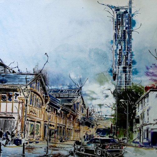MOSI Grey - ©2016 - Cathy Read - Watercolour and acrylic ink - 43x59cm