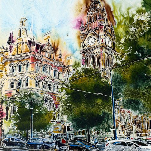 The Spirit of Manchester - ©2018 - Cathy Read - Watercolour and Acrylic - 50 x 40 cm