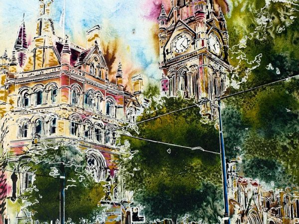 The Spirit of Manchester painting - ©2018 - Cathy Read - Watercolour and Acrylic - 50 x 40 cm