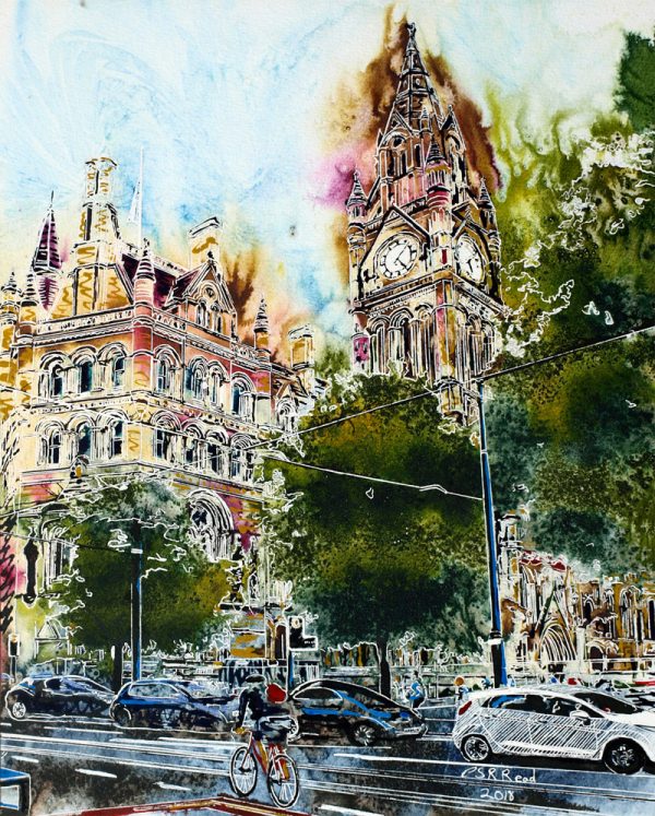 The Spirit of Manchester painting - ©2018 - Cathy Read - Watercolour and Acrylic - 50 x 40 cm