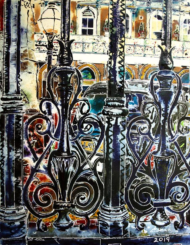 Charing Cross - ©2019 - Cathy Read -watercolour and acrylic ink-51-x-41cm