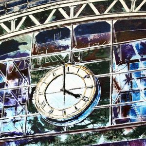 Painting of Central Station in Manchester featuring the Clock painted by Artist Cathy Read in 2019