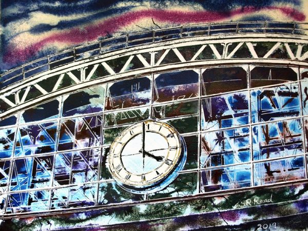 Contemporary Urban paintings ofManchester Central Painting of the Station - ©2019 - Cathy Read - Watercolour and Acrylic - 40 x 50 cm