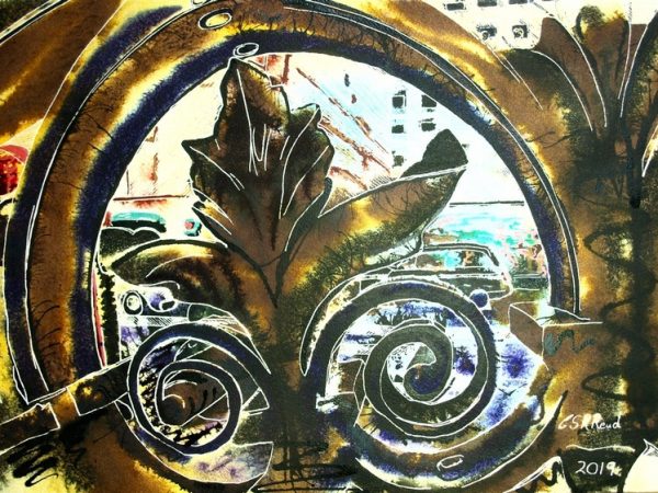 RA Railings painting of the railings outside the Royal Academy on Piccadilly in London- Cathy Read - ©2019 - Watercolour and Acrylic - 56x42cm