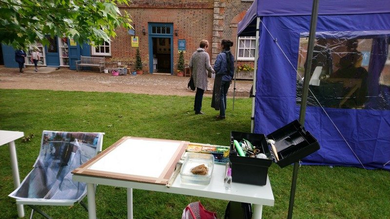 Artist Demonstration Set up at Claydon Courtyards for Bucks Art Weeks 2019