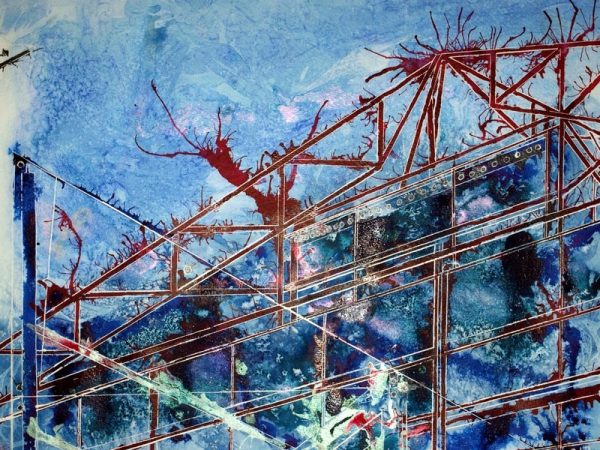 Abstract painting inspired by the Point in Milton KeynesPoint of an Icon-©2012 - Cathy Read - Mixed Media - 40x50cm