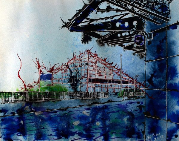 Painting of the Point Milton Keynes There's the Point - ©2012 - Cathy Read - Watercolour and acrylic ink- 50x40cm