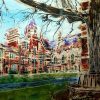 Painting of Keble College, Oxford - ©2013 - Cathy Read -Watercolour and Acrylic- 55 x 75 cm
