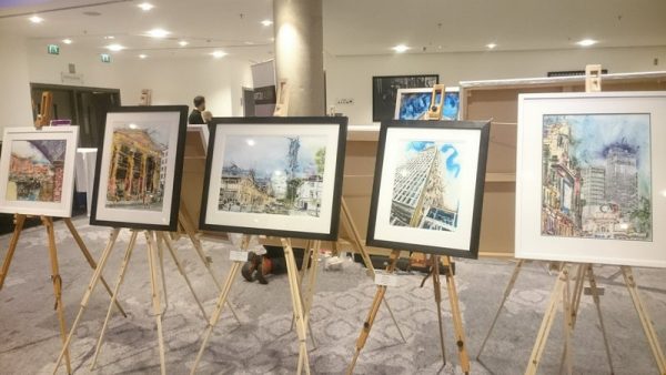 Cathy Read's original paintingins on display at The Lowry Hotel, Manchester The GEA Nordoff Robbins Charity Art Ball 2018 ©2018 - Cathy Read