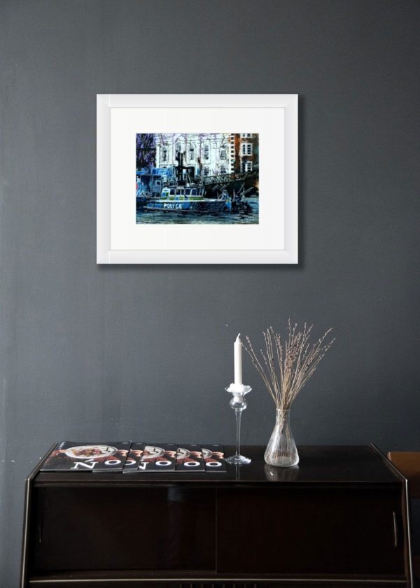 Framing - The painting is framed in a white frame with double mount off white and dark grey.