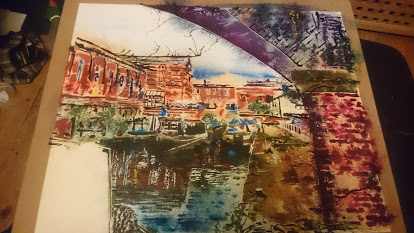 Painting in Progress Castlefields Basin WIP- ©2018 - Cathy Read - Watercolour and Acrylic Ink