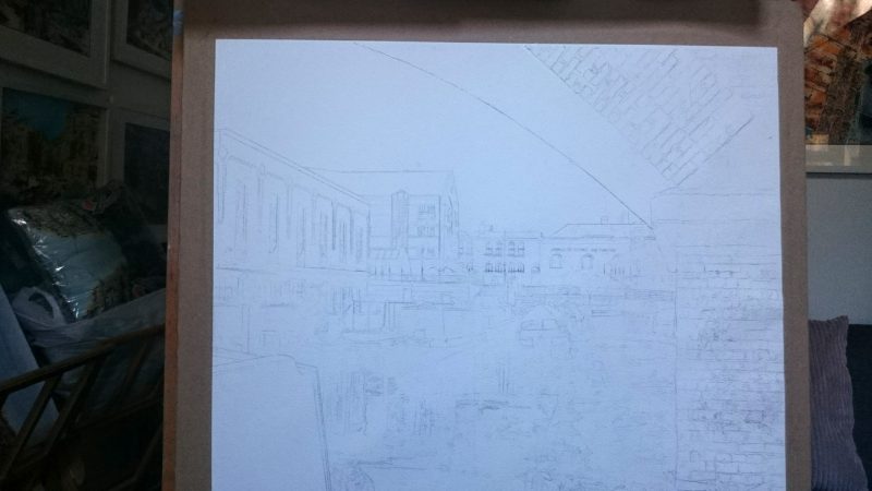Graphite image for painting in progress Castlefields Bowl WIP- ©2018 - Cathy Read - Graphite Image