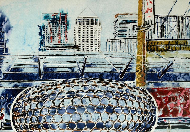 Canary Wharf - ©2019 - Cathy Read - Watercolour and Acrylic - 25.5 x 35.7 cm