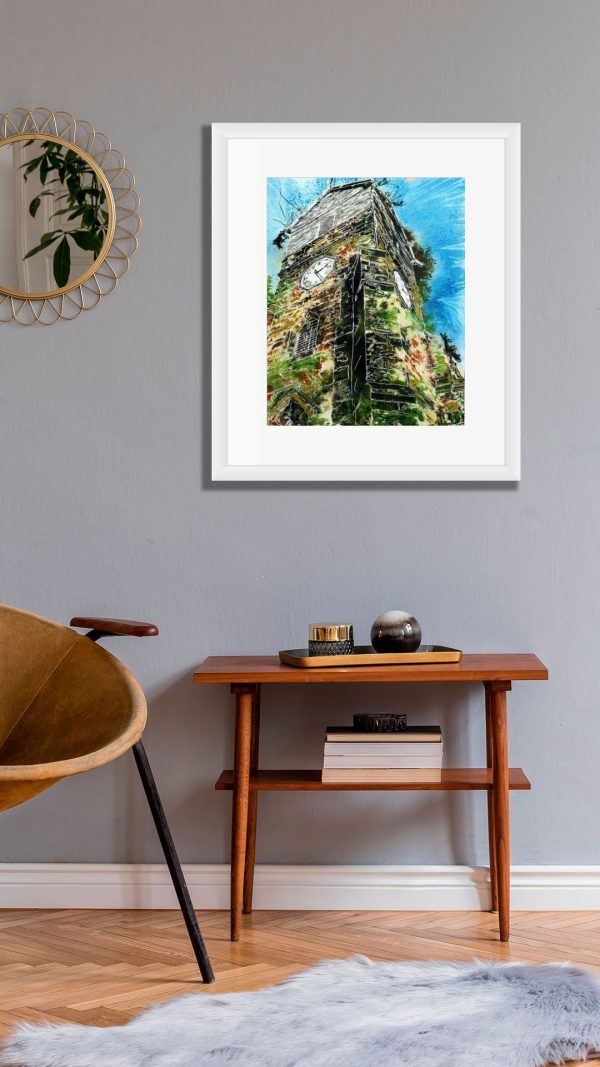 Room Setting with Painting of Wooden Tower of St Leonards by Cathy Read