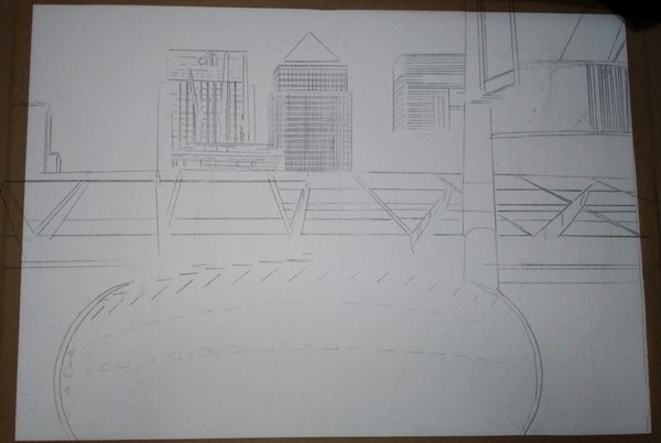 Art Creation in progress of Canary Wharf painting