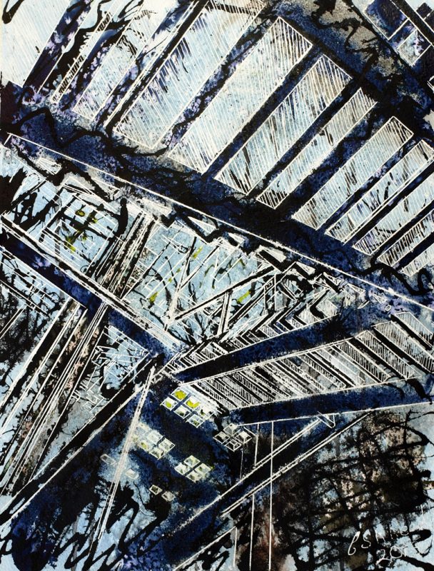 Hints of Science Fiction Painting of the staircase in Manchester City Art Gallery©2013 - Cathy Read - Hints of Science Fiction - Watercolour and Acrylic - 38 x 28 cm