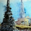 Painting of the Shard and street light on the Embankment in London ©2019 - Cathy Read - Check Mate - Watercolour and Acrylic - 40 x 50 cm
